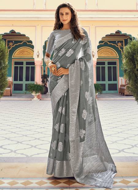 Gray Colour New Fancy Festive Wear Linen Silk Latest Saree Collection 9705
